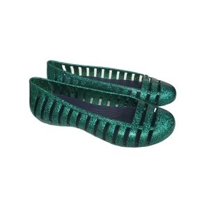 Crocs Adrina ll Emerald Green Sparkle Shoes Flats Girls Size 7‎ Like New